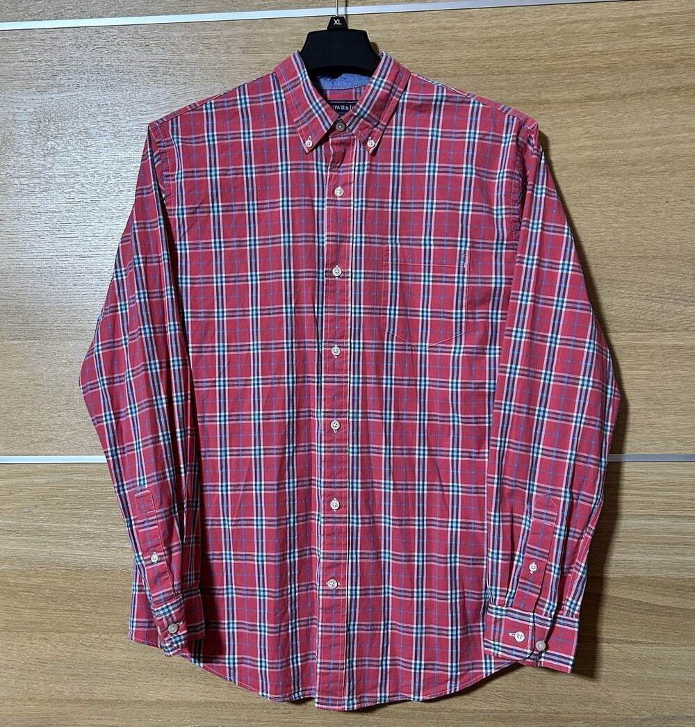 Crown & Ivy Men' Size M Casual Button Up Long Sleeve Red and blue Plaid Shirt